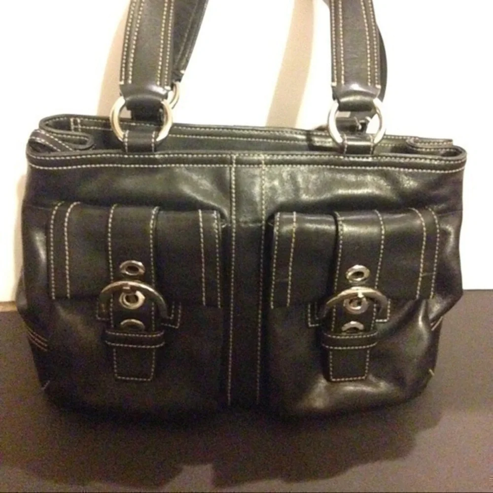 Coach rare black leather double pocket soho tote bag y2k vintage